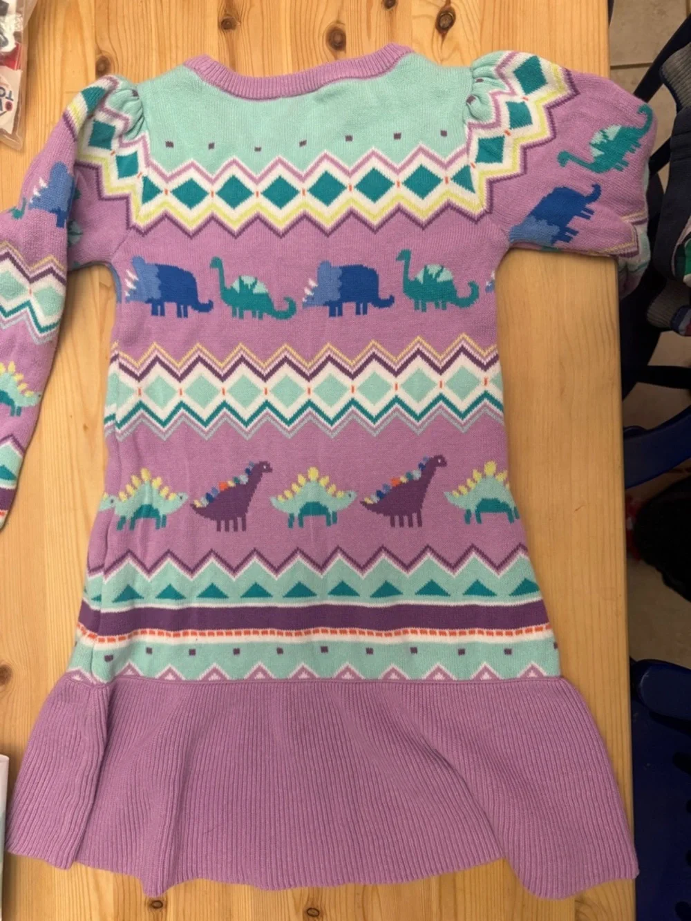 Gymboree 4T cotton dinosaur intarsia fair isle sweater dress EUC